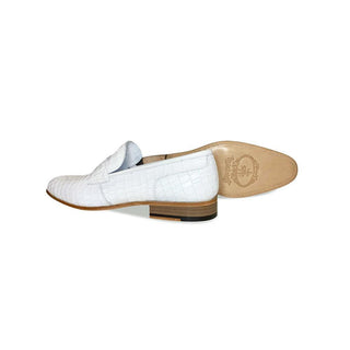 Corrente C019-3470 Men's Shoes White Crocodile Print / Calf-Skin Leather Penny Loafers (CRT1219)-AmbrogioShoes