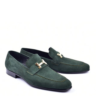 Corrente C02002 5760 H Men's Shoes Green Suede Leather Buckle Loafers (CRT1274)-AmbrogioShoes