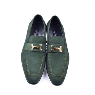 Corrente C02002 5760 H Men's Shoes Green Suede Leather Buckle Loafers (CRT1274)-AmbrogioShoes