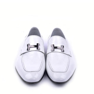 Corrente C02007 5760 Men's Shoes White Patent Leather H Buckle Loafers (CRT1342)-AmbrogioShoes