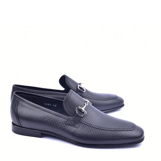Corrente C02020 6091 2 Men's Shoes Black leather Silver Bit Buckle Loafers (CRT1331)-AmbrogioShoes