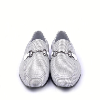 Corrente C02021 6091 2 Men's Shoes White leather Silver Bit Buckle Loafers (CRT1330)-AmbrogioShoes