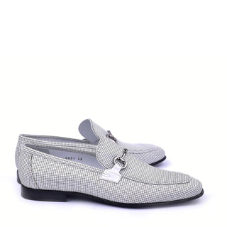 Corrente C02021 6091 2 Men's Shoes White leather Silver Bit Buckle Loafers (CRT1330)-AmbrogioShoes