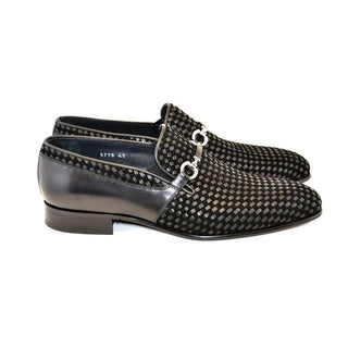 Corrente C022-5776 Men's Shoes Black Woven / Suede / Calf-Skin Leather Horsebit Loafers (CRT1216)-AmbrogioShoes