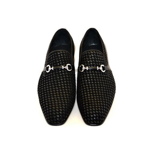 Corrente C0220-5776 Men's Shoes Black Woven / Suede / Calf-Skin Leather Horsebit Loafers (CRT1216)-AmbrogioShoes