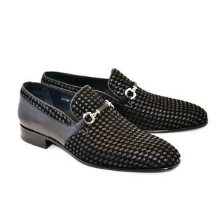 Corrente C022-5776 Men's Shoes Black Woven / Suede / Calf-Skin Leather Horsebit Loafers (CRT1216)-AmbrogioShoes