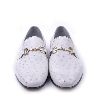 Corrente C02205 5405 Men's Shoes White Ostrich Leather Bit Buckle Loafers (CRT1440)-AmbrogioShoes