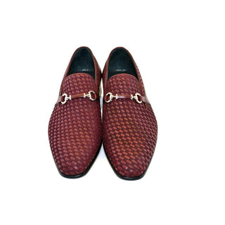 Corrente C023-5776 Men's Shoes Burgundy Woven / Suede / Calf-Skin Leather Horsebit Loafers (CRT1215)-AmbrogioShoes