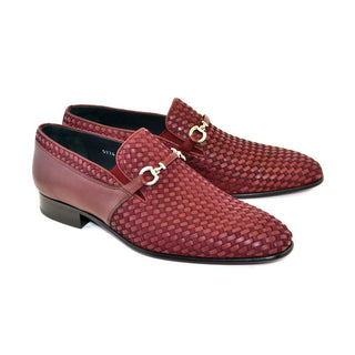 Corrente C023-5776 Men's Shoes Burgundy Woven / Suede / Calf-Skin Leather Horsebit Loafers (CRT1215)-AmbrogioShoes