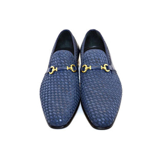 Corrente C024-5776 Men's Shoes Navy Woven / Suede / Calf-Skin Leather Horsebit Loafers (CRT1214)-AmbrogioShoes