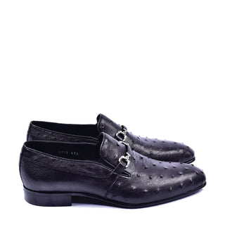 Corrente C0225 5776 Men's Shoes Black Ostrich Leather Bit Buckle Loafers (CRT1439)-AmbrogioShoes