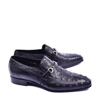 Corrente C0225 5776 Men's Shoes Black Ostrich Leather Bit Buckle Loafers (CRT1439)-AmbrogioShoes