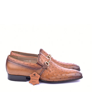 Corrente C0224 5776 Men's Shoes Tan Genuine Ostrich Bit Buckle Loafers (CRT1341)-AmbrogioShoes