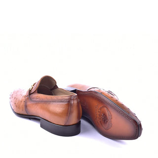 Corrente C0224 5776 Men's Shoes Tan Genuine Ostrich Bit Buckle Loafers (CRT1341)-AmbrogioShoes