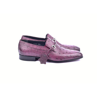 Corrente C0229-5776 Men's Shoes Burgundy Exotic Ostrich-Skin Horsebit Loafers (CRT1464)-AmbrogioShoes