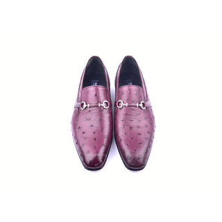 Corrente C0229-5776 Men's Shoes Burgundy Exotic Ostrich-Skin Horsebit Loafers (CRT1464)-AmbrogioShoes