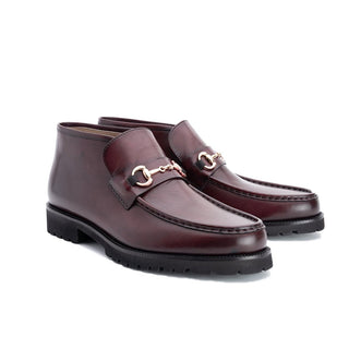 Corrente C0302 5786 Men's Shoes Burgundy Calf-Skin Leather Horsebit Ankle Boots (CRT1260)-AmbrogioShoes