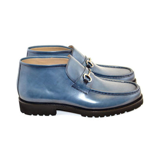 Corrente C031-5786 Men's Shoes Blue Calf-Skin Leather Horsebit Ankle Boots (CRT1206)-AmbrogioShoes