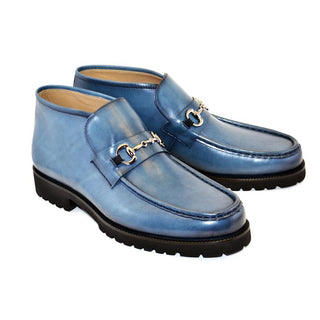 Corrente C031-5786 Men's Shoes Blue Calf-Skin Leather Horsebit Ankle Boots (CRT1206)-AmbrogioShoes