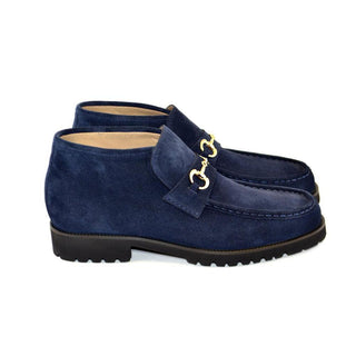 Corrente C032-5786S Men's Shoes Navy Suede Leather Horsebit Ankle Boots (CRT1205)-AmbrogioShoes