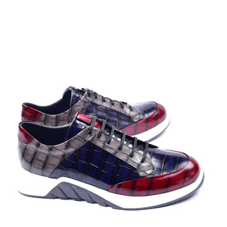 Corrente C03401 5569 Men's Shoes Multi Crocodile Print Leather Sneakers (CRT1323)-AmbrogioShoes