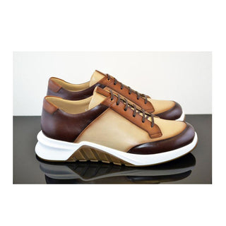 Corrente C035-5569 Men's Shoes Beige & Brown Calf-Skin Leather Sneakers (CRT1202)-AmbrogioShoes