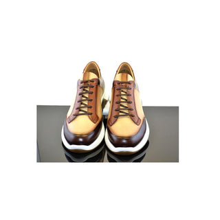 Corrente C035-5569 Men's Shoes Beige & Brown Calf-Skin Leather Sneakers (CRT1202)-AmbrogioShoes