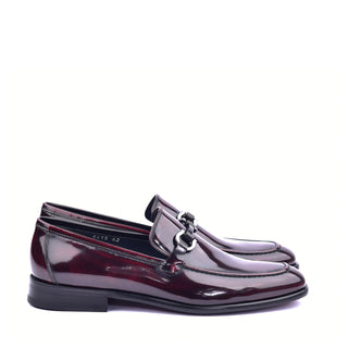 Corrente C044 6415 Men's Shoes Burgundy Calf Skin Leather High Gloss Buckle Loafers (CRT1366)-AmbrogioShoes