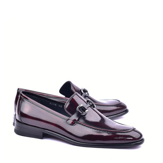 Corrente C044 6415 Men's Shoes Burgundy Calf Skin Leather High Gloss Buckle Loafers (CRT1366)-AmbrogioShoes