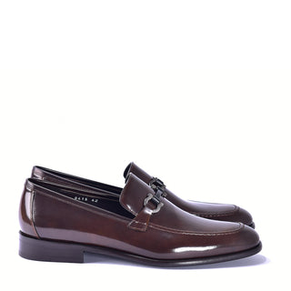 Corrente C0432 6415 Men's Shoes Brown Calf Skin Leather High Gloss Buckle Loafers (CRT1436)-AmbrogioShoes