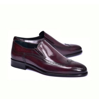 Corrente C0434-6401 Men's Shoes Burgundy Calf-Skin Leather Wingtip Dress/Formal Loafers (CRT1458)-AmbrogioShoes