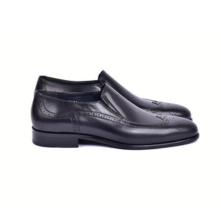 Corrente C0435-6401 Men's Shoes Black Calf-Skin Leather Wingtip Loafers (CRT1480)-AmbrogioShoes