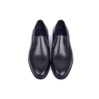 Corrente C0435-6401 Men's Shoes Black Calf-Skin Leather Wingtip Loafers (CRT1480)-AmbrogioShoes