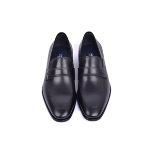 Corrente C0436-6797 Men's Shoes Black Calf-Skin Leather Dress Loafers (CRT1479)-AmbrogioShoes