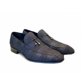 Corrente C098-5470 Men's Shoes Black & Blue Fabric Tassels loafers (CRT1232)-AmbrogioShoes