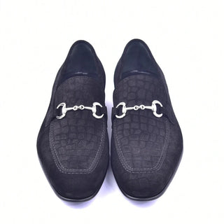 Corrente C11103 4428 Men's Shoes Black Crocodile Print / Suede Leather Bit Buckle Loafers (CRT1338)-AmbrogioShoes