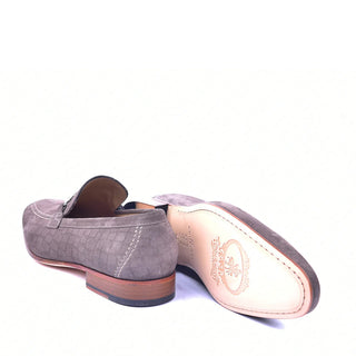 Corrente C11104 4428 Men's Shoes Vizon Crocodile Print / Suede Leather Bit Buckle Loafers (CRT1337)-AmbrogioShoes