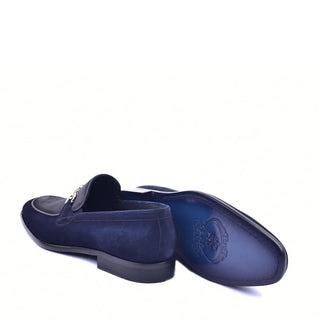 Corrente C11107 6376S Men's Shoes Navy Suede Bit Buckle Loafers (CRT1335)-AmbrogioShoes