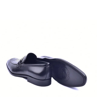 Corrente C11108 6376 Men's Shoes Black Crocodile Print Vamp Bit Buckle Loafers (CRT1334)-AmbrogioShoes
