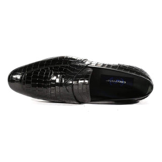 Corrente Men's Shoes Black Alligator Print / Calf-Skin Leather Loafers 3470 (CRT1016)-AmbrogioShoes