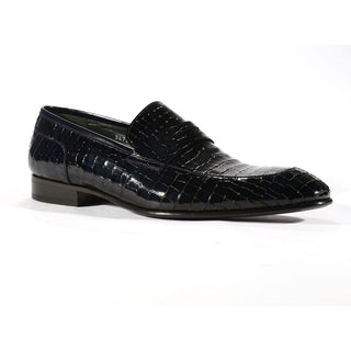 Corrente Men's Shoes Navy Alligator Print / Calf-Skin Leather Loafers 3470 (CRT1032)-AmbrogioShoes