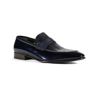 Corrente Men's Shoes Navy Blue Patent Leather Loafers 3711 (CRT1010)-AmbrogioShoes