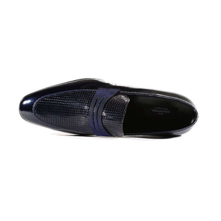 Corrente C129-3711HS Men's Designer Shoes Navy Blue Patent Leather Loafers (CRT1010)-AmbrogioShoes