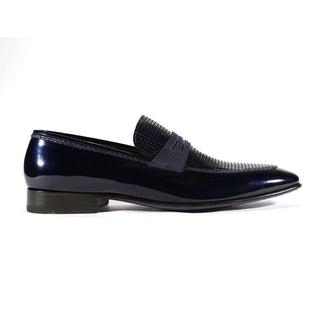 Corrente C129-3711HS Men's Designer Shoes Navy Blue Patent Leather Loafers (CRT1010)-AmbrogioShoes