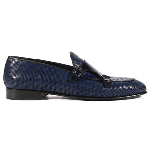 Corrente Men's Shoes Navy Texture Print / Calf-Skin Leather Monk-Straps Loafers 4661 (CRT1018)-AmbrogioShoes