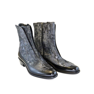 Corrente C201-3273 Men's Shoes Black & Gray Exotic Snake-Skin / Calf-Skin Leather Zipper Boots (CRT1250)-AmbrogioShoes