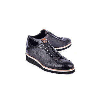 Corrente C211 4005 Men's Shoes Black Exotic Ostrich / Calf-Skin Leather Casual Sneakers (CRT1507)-AmbrogioShoes