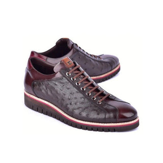 Corrente C21101 4005 Men's Shoes Brown Exotic Ostrich / Calf-Skin Leather Casual Sneakers (CRT1508)-AmbrogioShoes