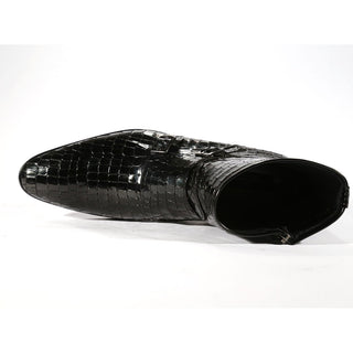 Corrente Men's Shoes Black Alligator Print / Calf-Skin Leather Boots 4604 (CRT1043)-AmbrogioShoes