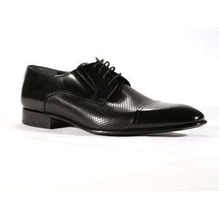 Corrente Men's Shoes Black Texture / Calf-Skin Leather Oxfords 4745 (CRT1039)-AmbrogioShoes